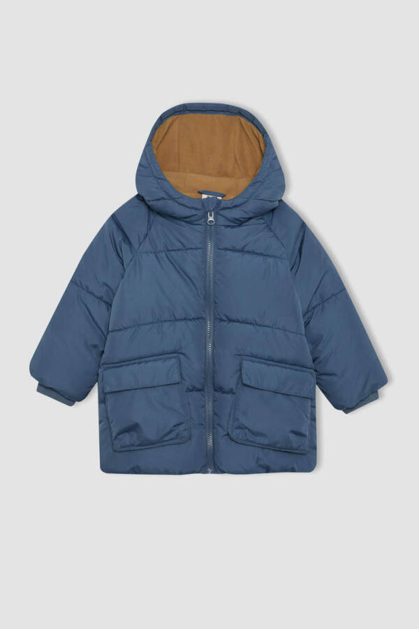 Baby Boy Hooded Fleece Lined Puffer Jacket Light Indigo - 20