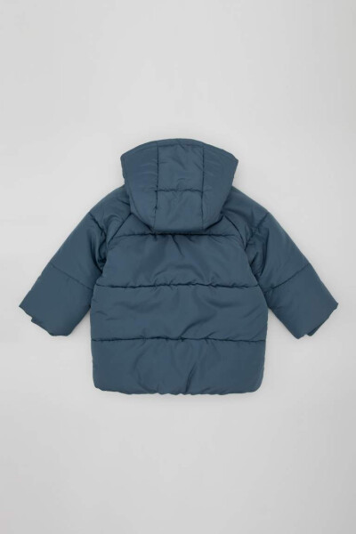 Baby Boy Hooded Fleece Lined Puffer Jacket Light Indigo - 14