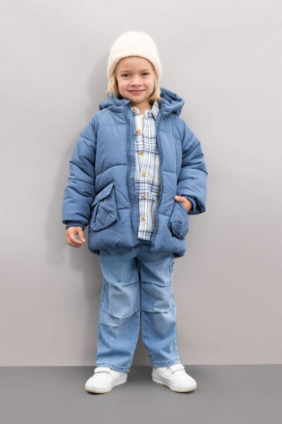 Baby Boy Hooded Fleece Lined Puffer Jacket Light Indigo - 2