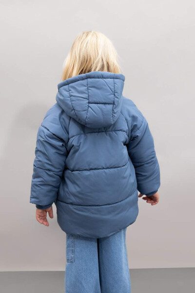 Baby Boy Hooded Fleece Lined Puffer Jacket Light Indigo - 4