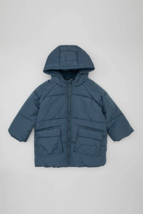 Baby Boy Hooded Fleece Lined Puffer Jacket Light Indigo - 5