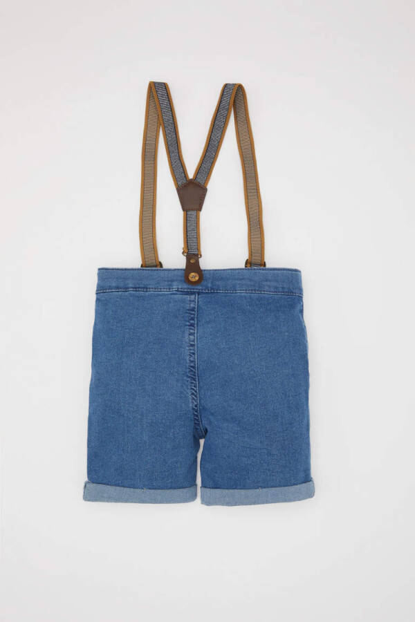 Baby Boy Jean Shorts Pants Suspender Set 2-Piece Mint Blue - 4