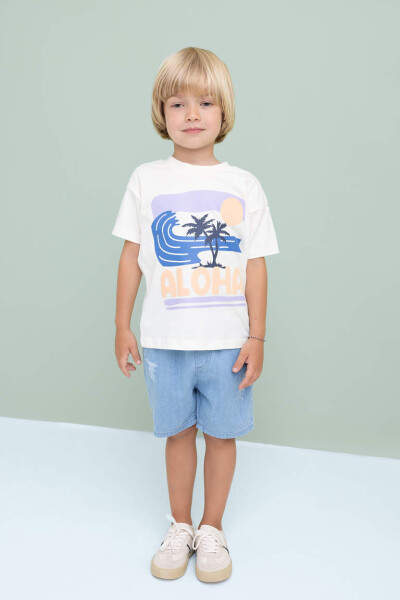 Baby Boy Label Printed Jean Shorts Light Blue - 2