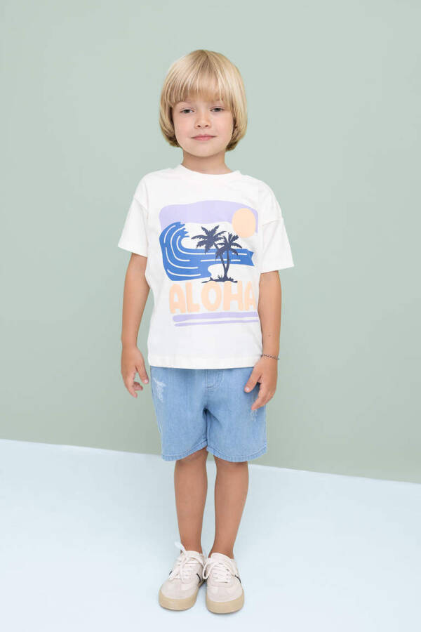 Baby Boy Label Printed Jean Shorts Light Blue - 2