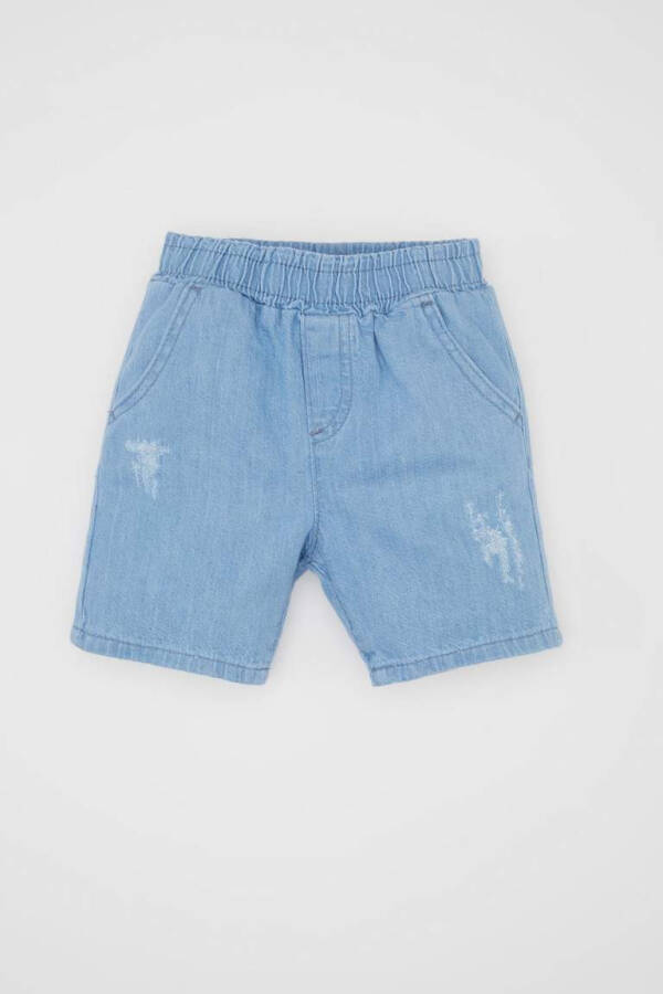 Baby Boy Label Printed Jean Shorts Light Blue - 4