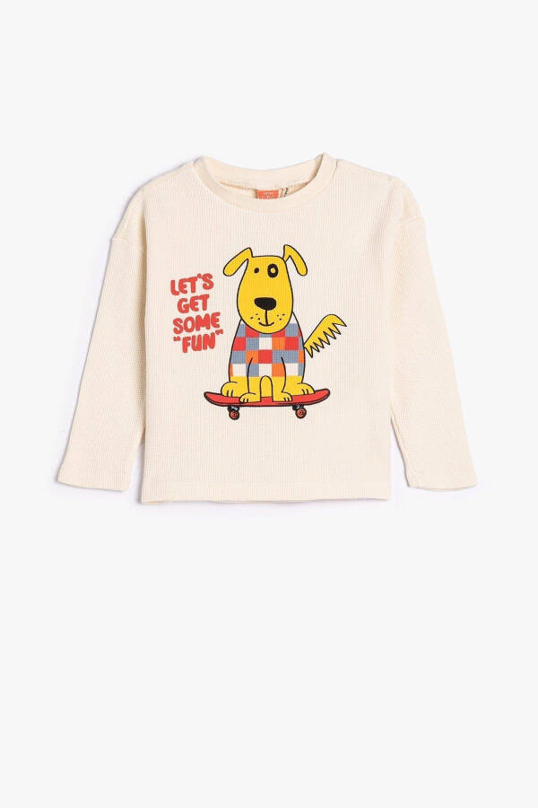 Baby Boy Long Sleeve Crew Neck Dog Print Cotton T-Shirt 4WMB10161TK - 1