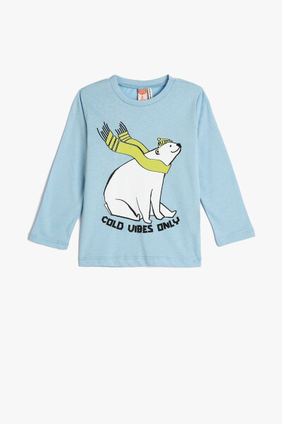 Baby Boy Long Sleeve Crew Neck Polar Bear Printed T-Shirt 4WMB10075TK - 1