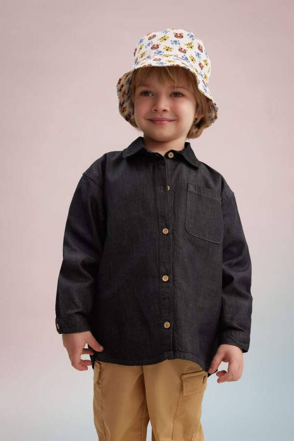 Baby Boy Long Sleeve Jean Shirt Anthracite - 1