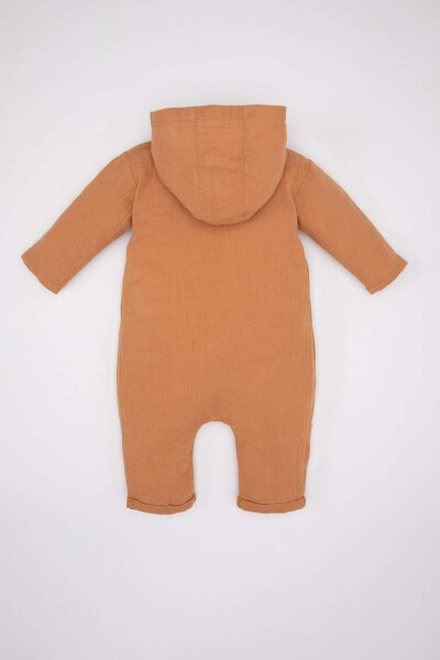 Baby Boy Newborn Hooded Muslin Long Sleeve Romper Camel - 5