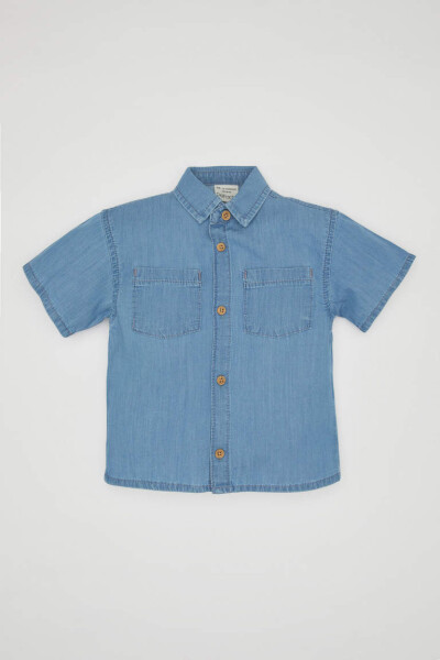 Baby Boy Short Sleeve Jean Shirt Light Blue - 1