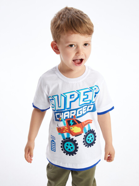 Baby Boy T-Shirt with Bicycle Print and Crew Neck - 1