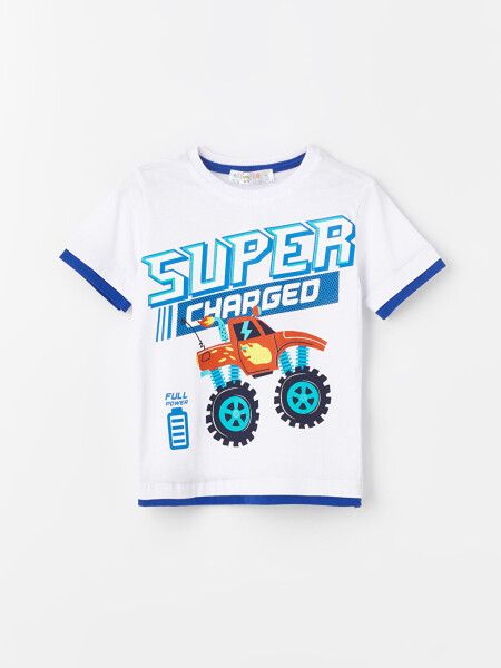 Baby Boy T-Shirt with Bicycle Print and Crew Neck - 3