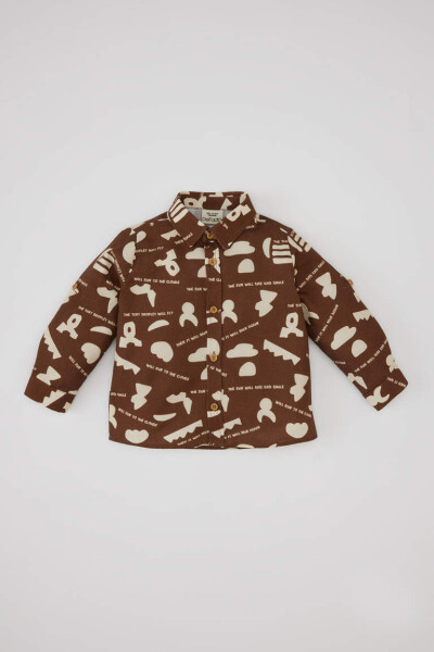 Baby Boy Twill Long Sleeve Patterned Shirt Coffee - 1