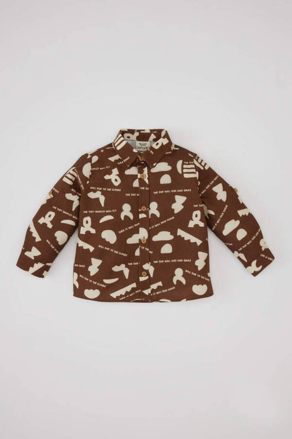 Baby Boy Twill Long Sleeve Patterned Shirt Coffee - 1