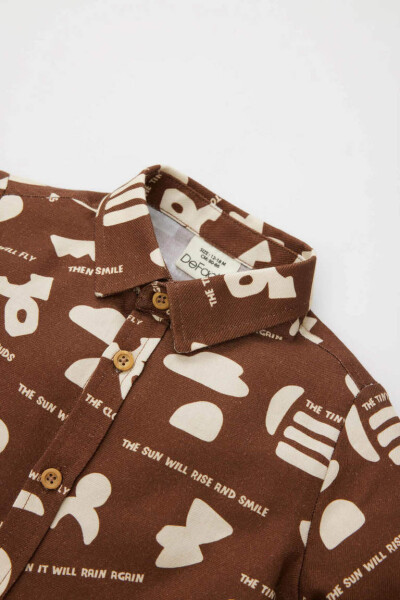 Baby Boy Twill Long Sleeve Patterned Shirt Coffee - 2