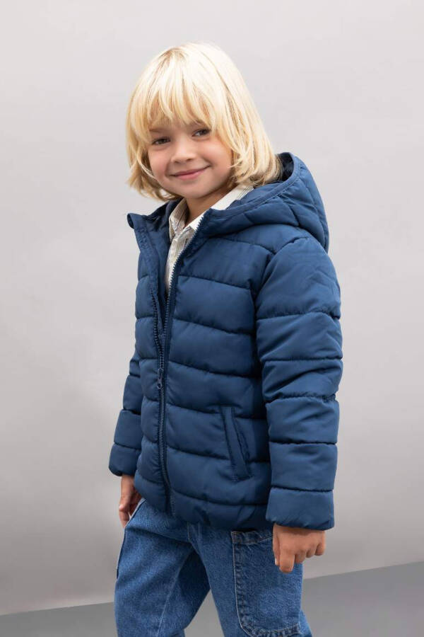 Baby Boy Water-Repellent Hooded Fleece Lined Jacket Indigo - 1