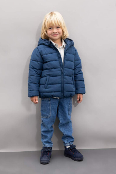 Baby Boy Water-Repellent Hooded Fleece Lined Jacket Indigo - 2