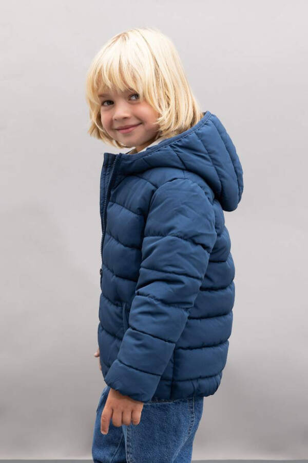 Baby Boy Water-Repellent Hooded Fleece Lined Jacket Indigo - 4