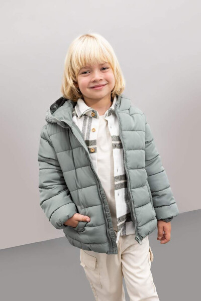 Baby Boy Water Repellent Hooded Fleece Lined Jacket Light Green - 3