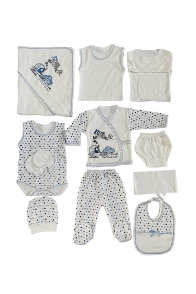 Baby Carriage Train 11 Piece Hospital Discharge Newborn Onesie Set Blue - 8