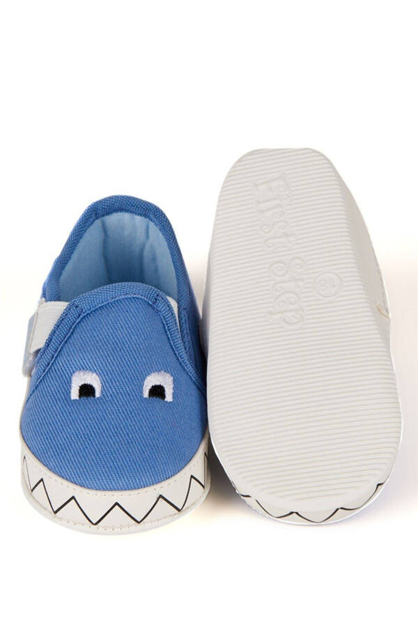 Baby Crib Shoes with Blue Monster Embroidery, Velcro Closure, First Step - 4