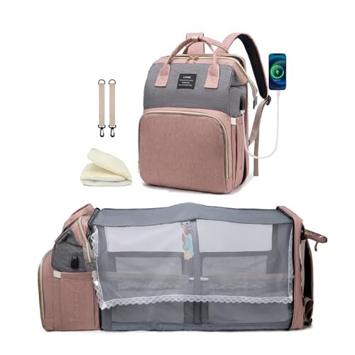 Baby Diaper Bag Backpack for Travel: Pink Diaper Bag with Changing Station Girl Big Large Mommy Bag Travel Mochila Pañaleras para Bebe Niña Niño Bulto Newborn Essentials Must Haves Registry Search - 1