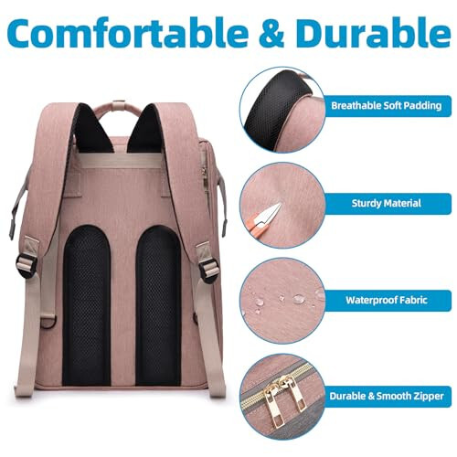 Baby Diaper Bag Backpack for Travel: Pink Diaper Bag with Changing Station Girl Big Large Mommy Bag Travel Mochila Pañaleras para Bebe Niña Niño Bulto Newborn Essentials Must Haves Registry Search - 5