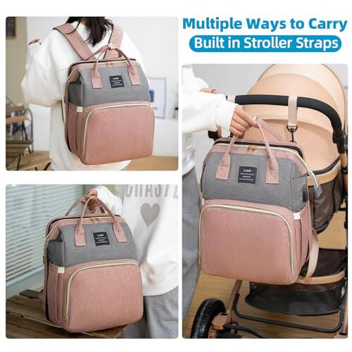 Baby Diaper Bag Backpack for Travel: Pink Diaper Bag with Changing Station Girl Big Large Mommy Bag Travel Mochila Pañaleras para Bebe Niña Niño Bulto Newborn Essentials Must Haves Registry Search - 6