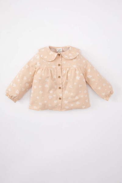 Baby Girl Baby Collar Twill Long Sleeve Shirt Beige - 1