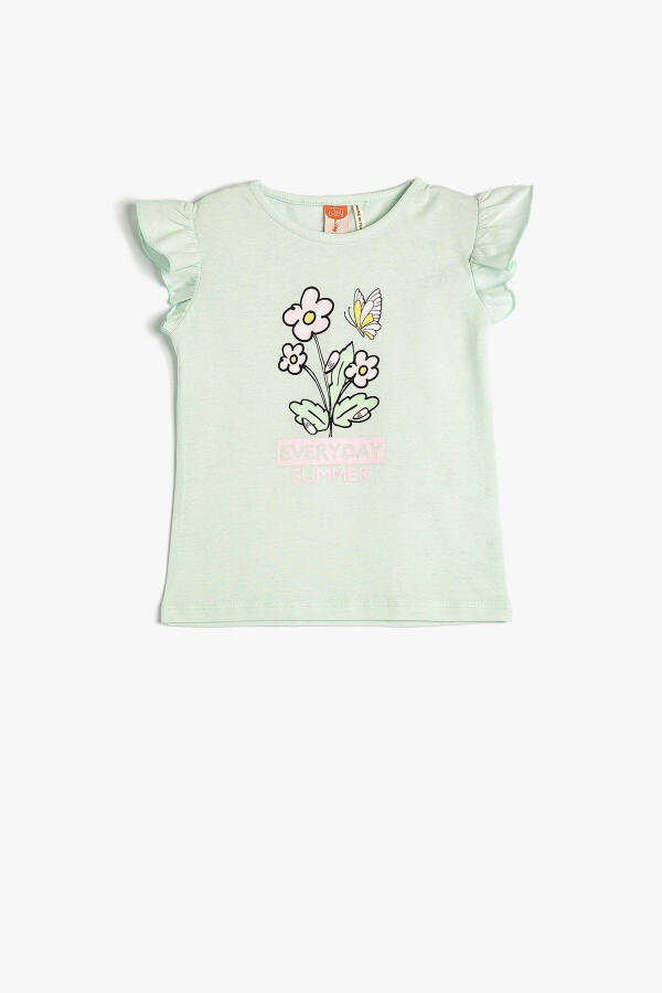 Baby Girl Bicycle Neck Sleeveless Frilled Floral Printed T-Shirt 3smg30019ak - 1