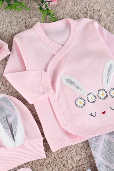 Baby Girl Bunny Ear 100% Organic Cotton 5 Piece Hospital Discharge Set / Newborn Baby Outfit - 9