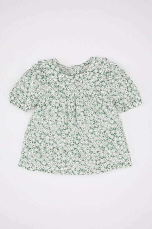 Baby Girl Crew Neck Crinkle Viscose Short Sleeve Shirt Mint - 1