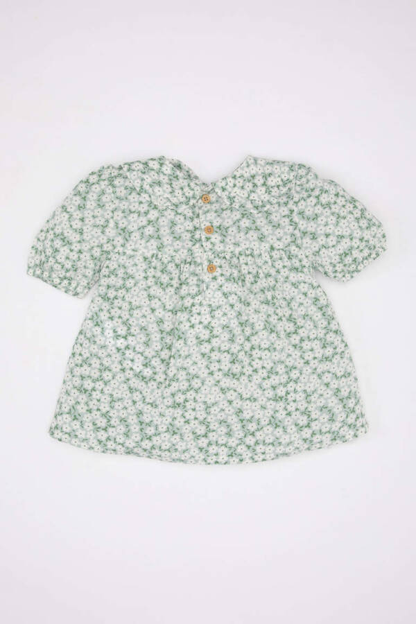 Baby Girl Crew Neck Crinkle Viscose Short Sleeve Shirt Mint - 5