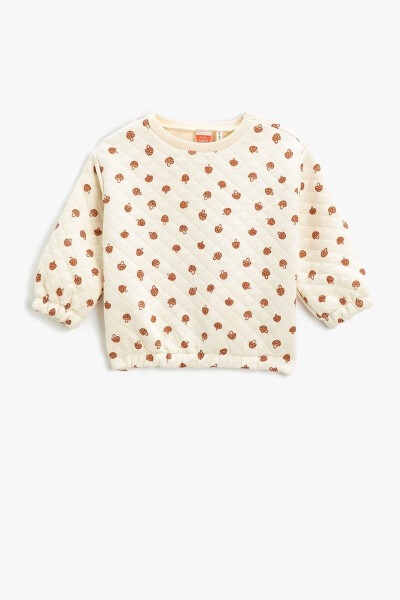 Baby Girl Cuffed and Elastic Waistband Bike Neck Mushroom Print Quilted Sweatshirt 3w - 1