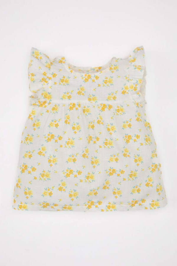 Baby Girl Floral Linen Look Sleeveless Shirt Ecru - 4