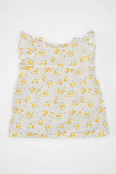 Baby Girl Floral Linen Look Sleeveless Shirt Ecru - 8