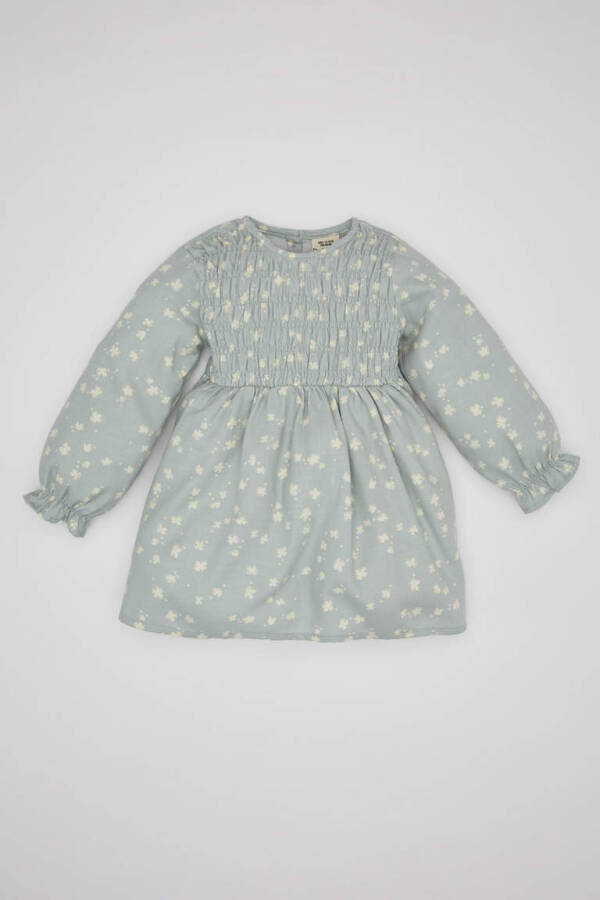 Baby Girl Floral Long Sleeve Twill Dress Mint - 1