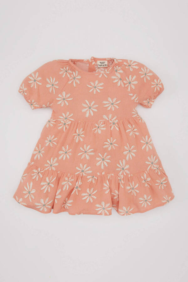 Baby Girl Floral Short Sleeve Crinkle Viscose Dress Salmon - 6