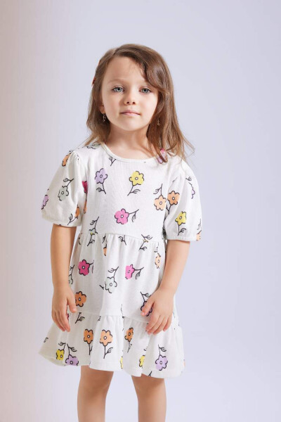 Baby Girl Floral Short Sleeve Waffle Dress Ecru - 2