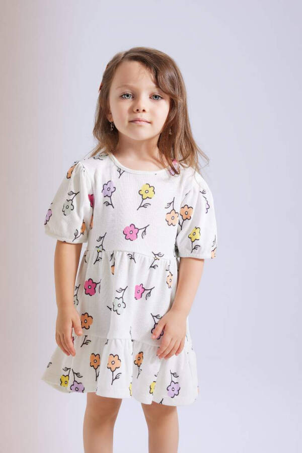 Baby Girl Floral Short Sleeve Waffle Dress Ecru - 2