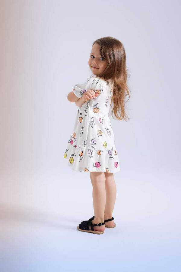 Baby Girl Floral Short Sleeve Waffle Dress Ecru - 3