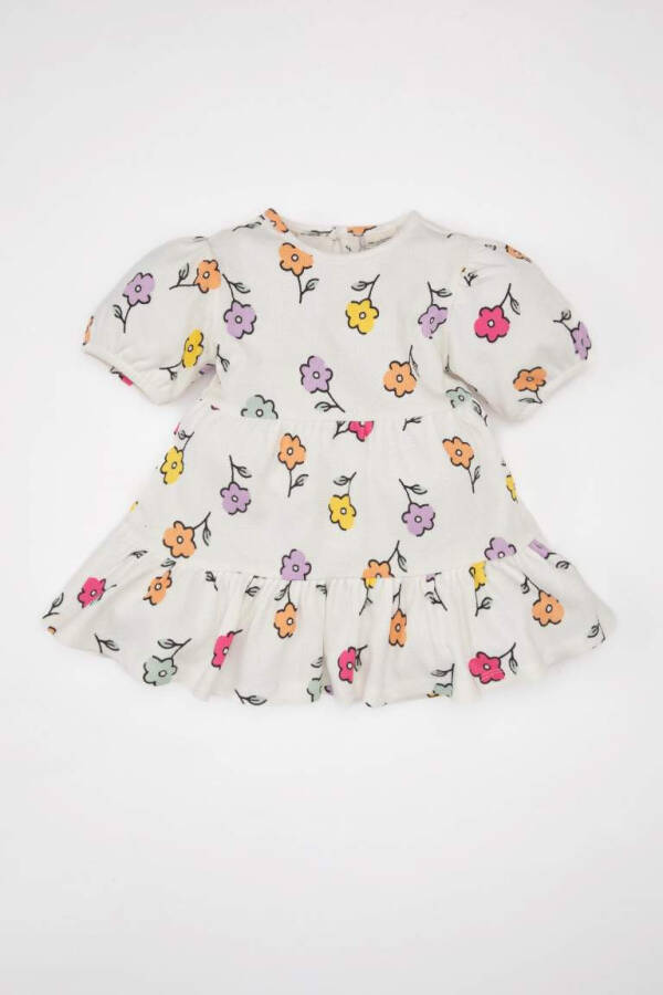 Baby Girl Floral Short Sleeve Waffle Dress Ecru - 4