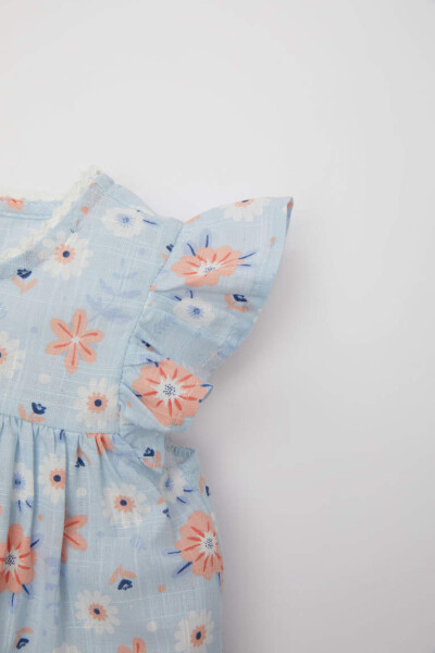 Baby Girl Floral Sleeveless Poplin Dress Light Blue - 3