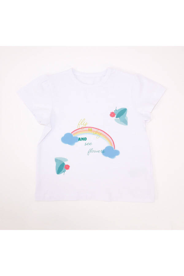 Baby Girl Fly To Sky Rainbow Short Sleeve T-Shirt - 1