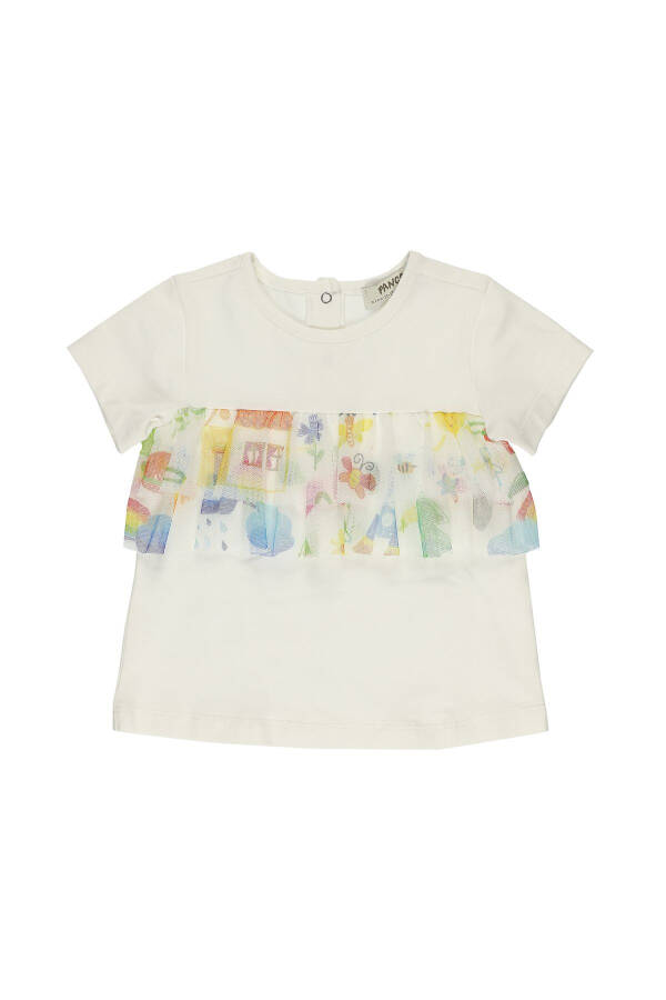 Baby Girl Frill Tulle Detail Ecru T-Shirt - 4