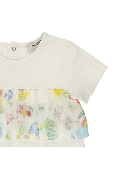 Baby Girl Frill Tulle Detail Ecru T-Shirt - 6