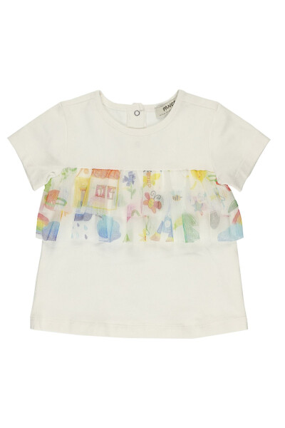 Baby Girl Frill Tulle Detail Ecru T-Shirt - 1