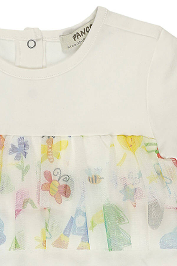 Baby Girl Frill Tulle Detail Ecru T-Shirt - 3