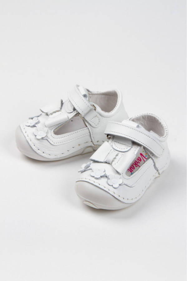 Baby Girl Genuine Soft Leather White Orthopedic First Step Shoes - 1