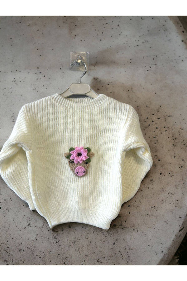 Baby Girl Hand Embroidered Stretch Knit Sweater - 1